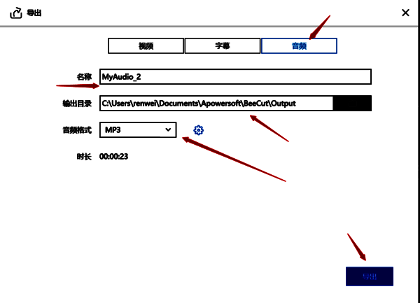 音频导出设置窗口图片