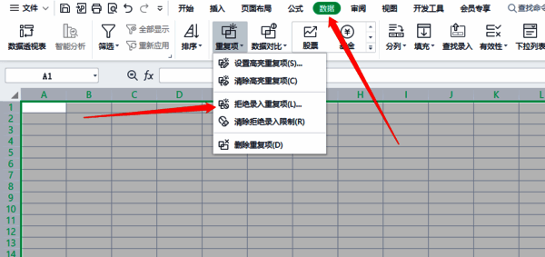 选择拒绝录入重复项界面