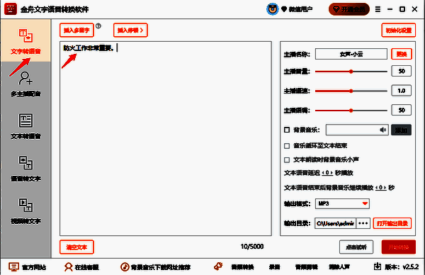 金舟文字语音转换软件输入文字界面