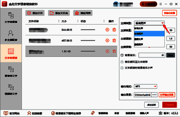 金舟文字语音转换软件语音类型选择界面图