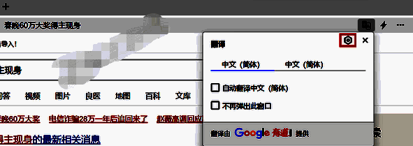 360浏览器翻译弹窗及齿轮图标图片