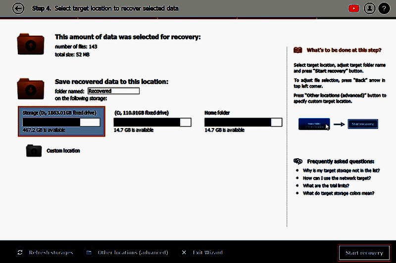 Raise Data Recovery软件选择保存路径开始恢复界面
