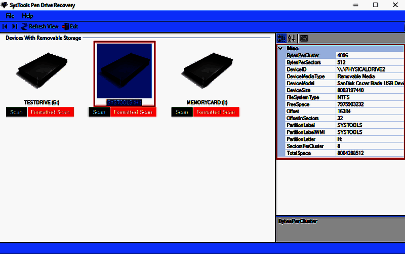 SysTools Pen Drive Recovery软件选择扫描选项界面