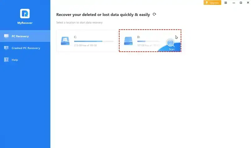 MyRecover软件选择U盘扫描界面