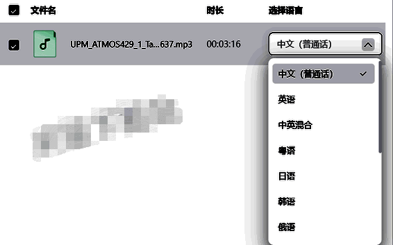 选择语言类型并开始转文字图片