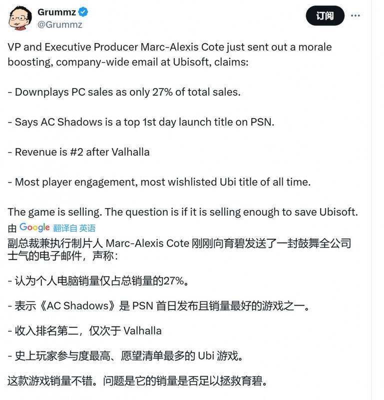 育碧官方制作人确认消息的相关图片