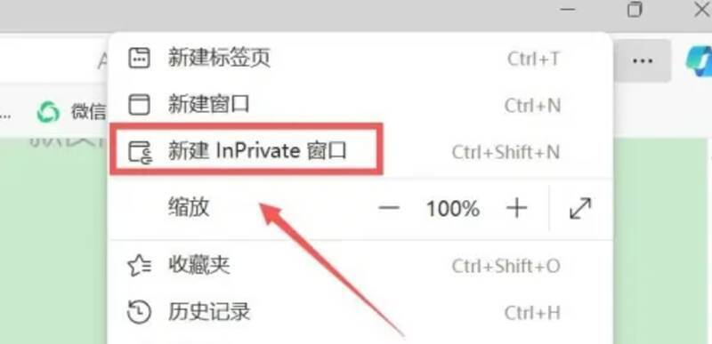 选择新建InPrivate窗口的界面