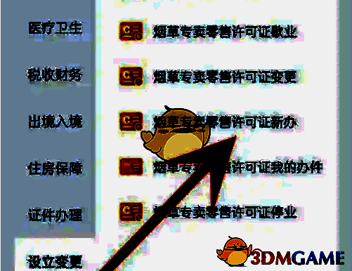 点击烟草专卖零售许可证新办的页面图