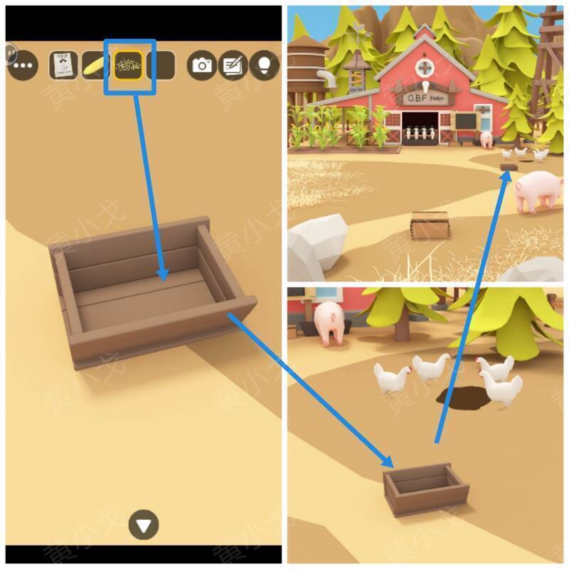 农场鸡饲料槽放入玉米粒画面