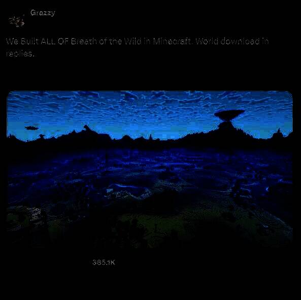 《我的世界》中复刻的《塞尔达传说：旷野之息》地图画面