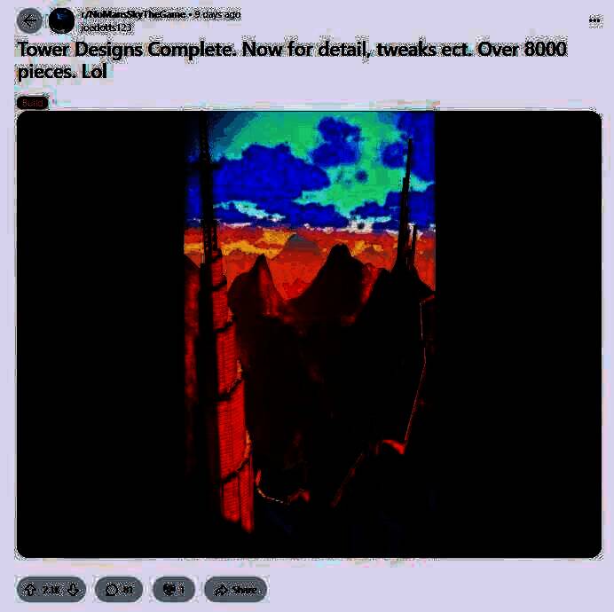 玩家在《无人深空》中建造的融合长城与巴别塔形式的建筑