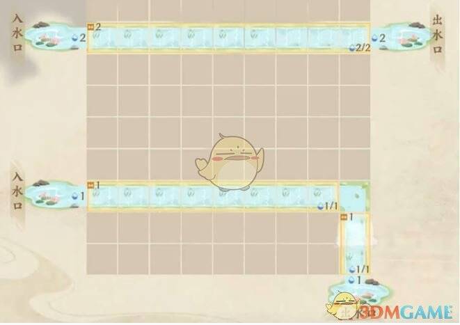 放置水量承载为1的直道后的关卡画面
