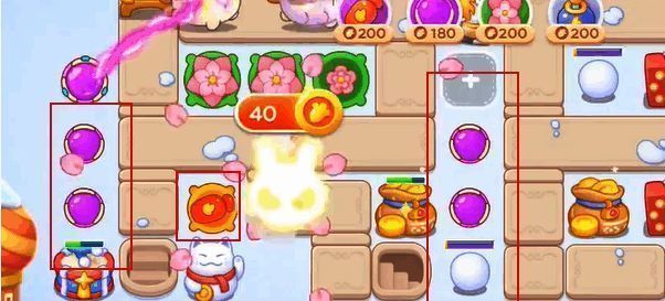 左边和中间一列摆放魔法球炮塔的画面