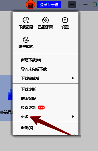点击迅雷首页更多选项的界面图