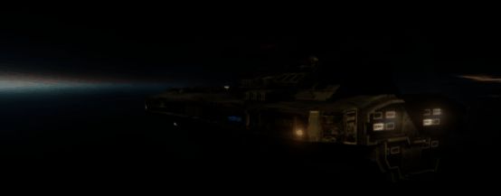 曲率航行启动瞬间的视觉特效展示，空间波纹如水波扩散