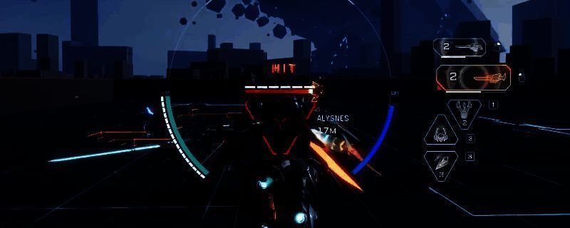 《解限机》飞景机甲战斗画面，双刀飞舞，机甲高速突袭中