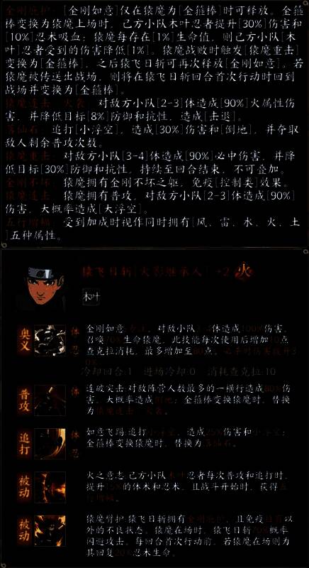 猿飞日斩技能展示界面,详细列出各项技能效果