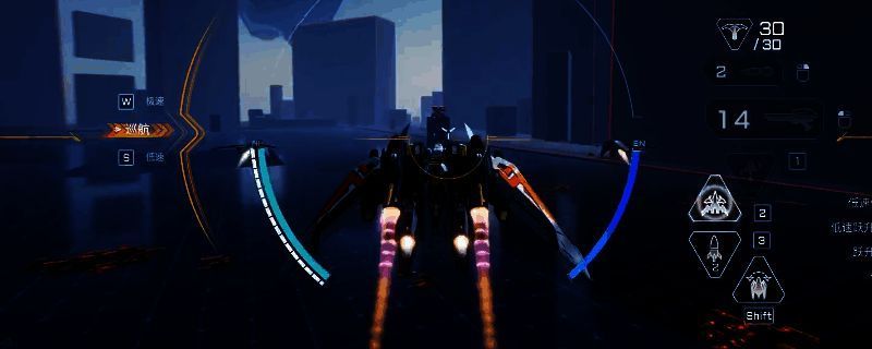 《解限机》天袭者机甲战斗画面,机甲在空中进行战术变形并发射导弹