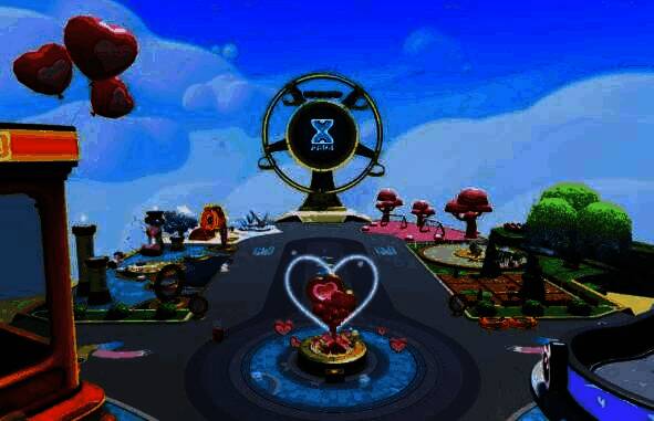 蛋仔岛浪漫版全景图,爱心霓虹灯与粉色草地交织