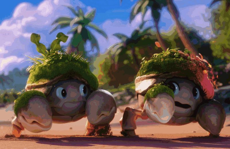 雷雨天气中的伊莫躲在树下,画面温馨又带有一丝紧张感