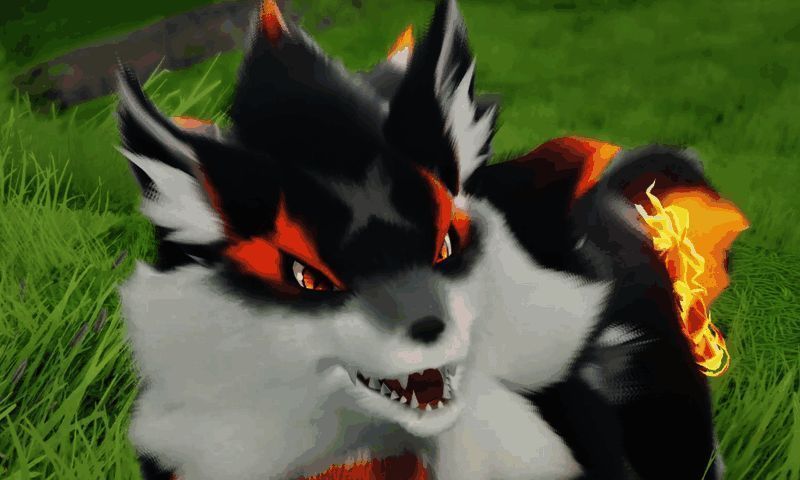 小炭犬进化成焚火狼的对比图,体型更大,火焰元素更明显