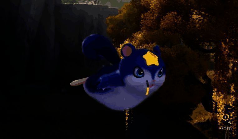 星乐蒂与玩家一同在地图中探险，画面展示其飞行与跳跃的高机动性表现