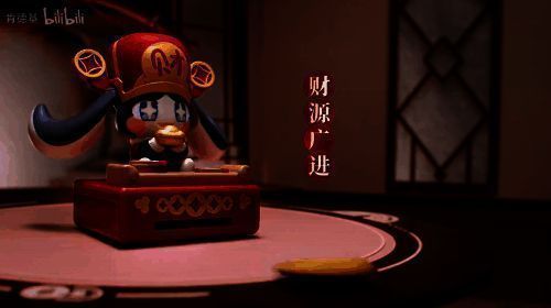 联动玩具展示，帕姆手持金币，叽米被装在铁锅中，谛听与呜呜伯造型生动，整体风格卡通可爱