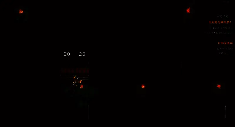 第一层Boss战前场景，角色站在门口，背景为昏暗地牢