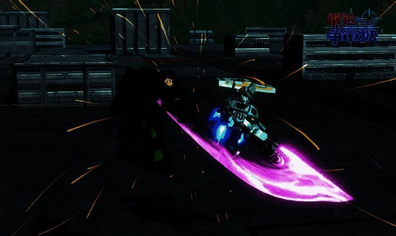 巳蛇敢达使用火箭筒发射导弹，画面特效强烈