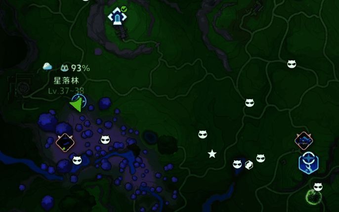 星落林地图核心区域标注,展示多个伊莫的分布点位