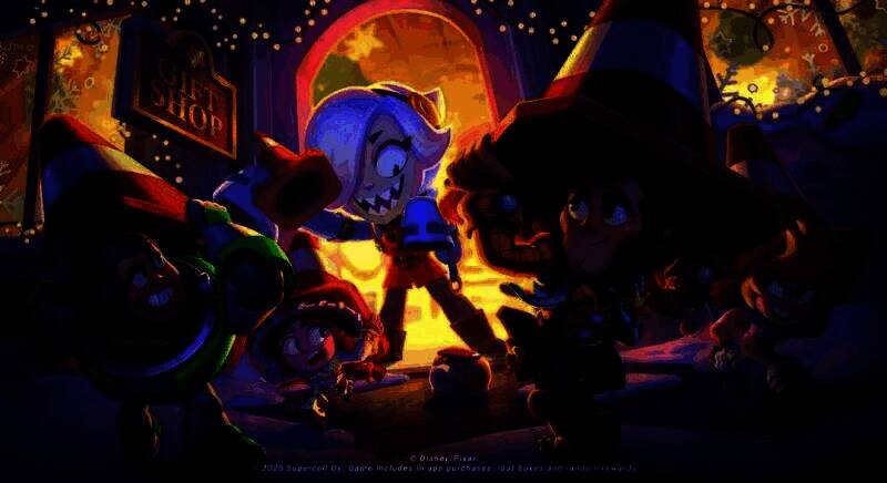 巴斯光年在《荒野乱斗》中登场，身穿太空战甲，手持能量枪，背景为星妙乐园