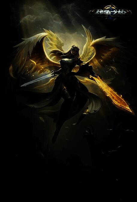 光·天穹圣翼英雄形象展示,背后有光翼特效,背景为天空之城