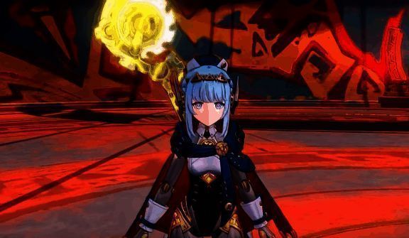 伊涅芙战斗姿态展示，手持光刃准备发动除尘玄刃技能