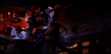 界张春华皮肤展示，身穿飘逸长裙，背景为梅花盛开