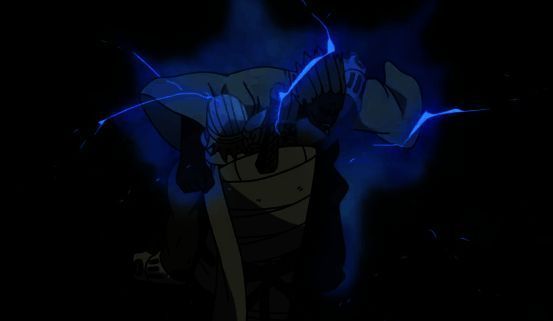 艾释放雷遁技能,电光四射,敌人被击飞的画面