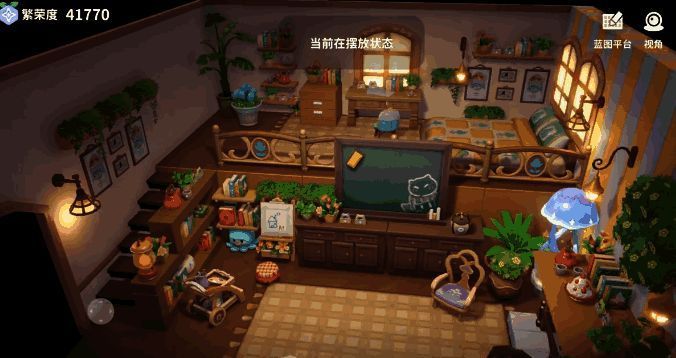 错层设计的阅读角落，搭配手工花环与壁炉