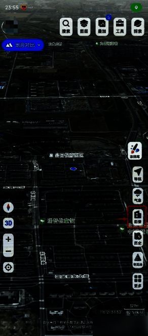 新知卫星地图APP主界面,清晰展示街景功能入口按钮