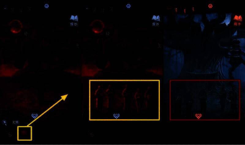 贡品摆放完成后的解谜成功画面，村民雕像整齐排列，贡品顺序清晰可见