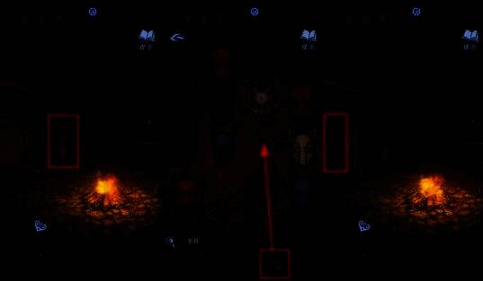 面具成功挂在石碑上，建筑大门微微开启，气氛神秘