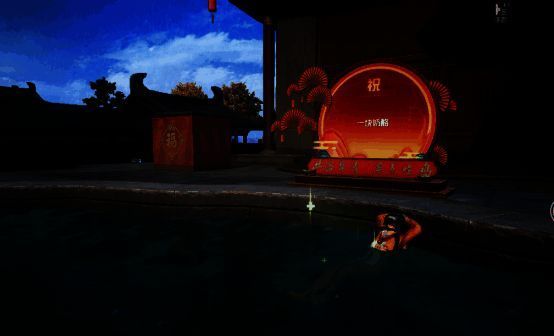 玩家在许愿池边投掷物资,期待获得高级奖励