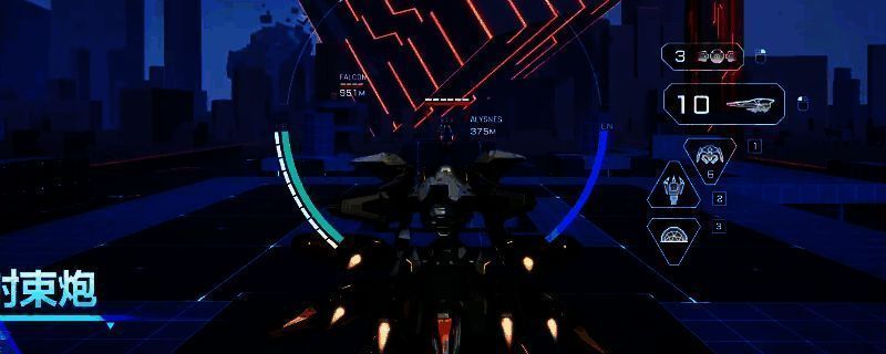 鸣神机甲在战场上释放电浆射束，能量光束划破空气，周围环境被照亮