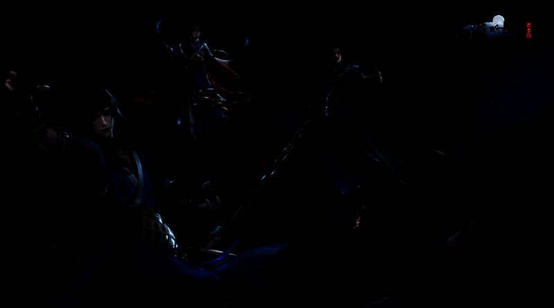 黄泉话本场景截图，呈现幽暗渡口与诡火殿宇的中式恐怖氛围