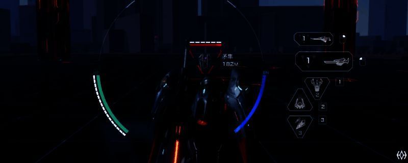 《解限机》中飞景机甲使用刀推技能时的动作特写,机体呈前冲姿态,刀刃泛着蓝光,背景为战场废墟