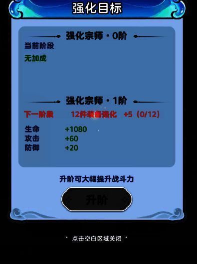 强化升阶界面展示,提示升阶条件及效果