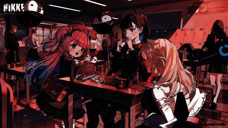 战斗界面展示，妮姬躲在掩体后开火，技能特效华丽，战场氛围紧张刺激