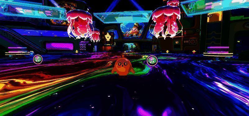 蛋仔岛跨年主题场景,地面如流动的星河,空中烟花绽放,小蛋仔们欢快奔跑