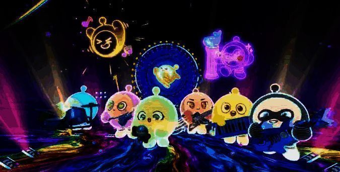 六小只在舞台上活力表演,台下蛋仔们挥舞手臂欢呼,氛围热烈