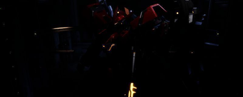 解限机游戏中阿奎纳机甲沙扎比高达涂装效果图,红黑主色调搭配绿色细节,极具高达系列经典风格