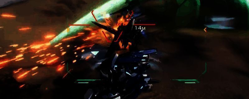 《解限机》玛什马克模式中多架机甲在空中激烈交战，背景为废墟城市，特效炸裂