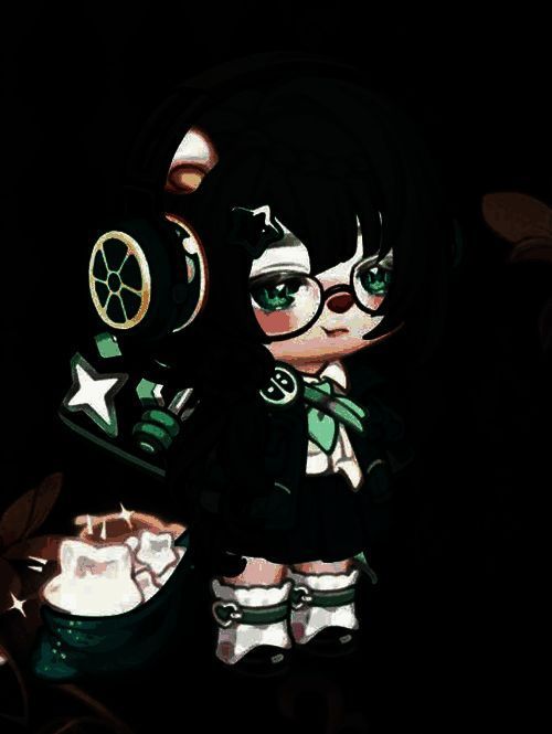 玩家kiri的染色穿搭展示,角色墨绿灰发色搭配抹茶绿外套与百褶裙,风格酷飒